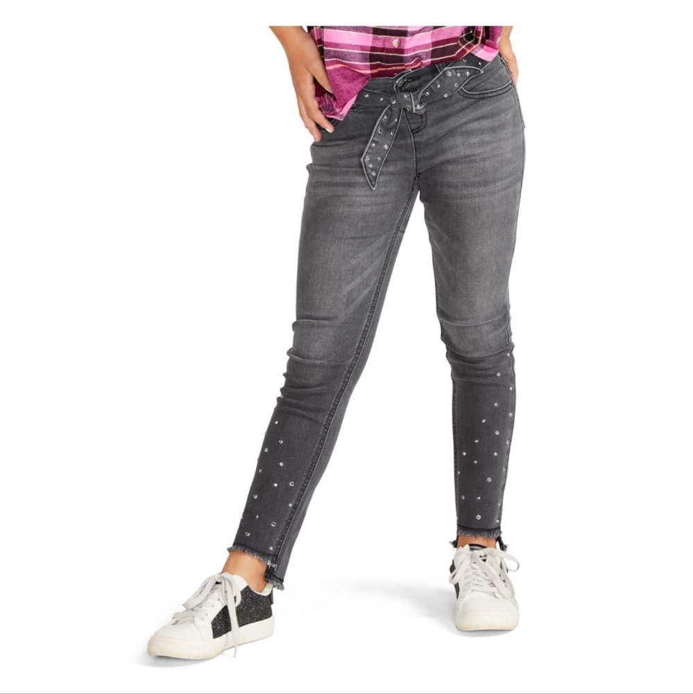 Justice Denim Rhinestone Belted Jean Leggings size 14 Regular